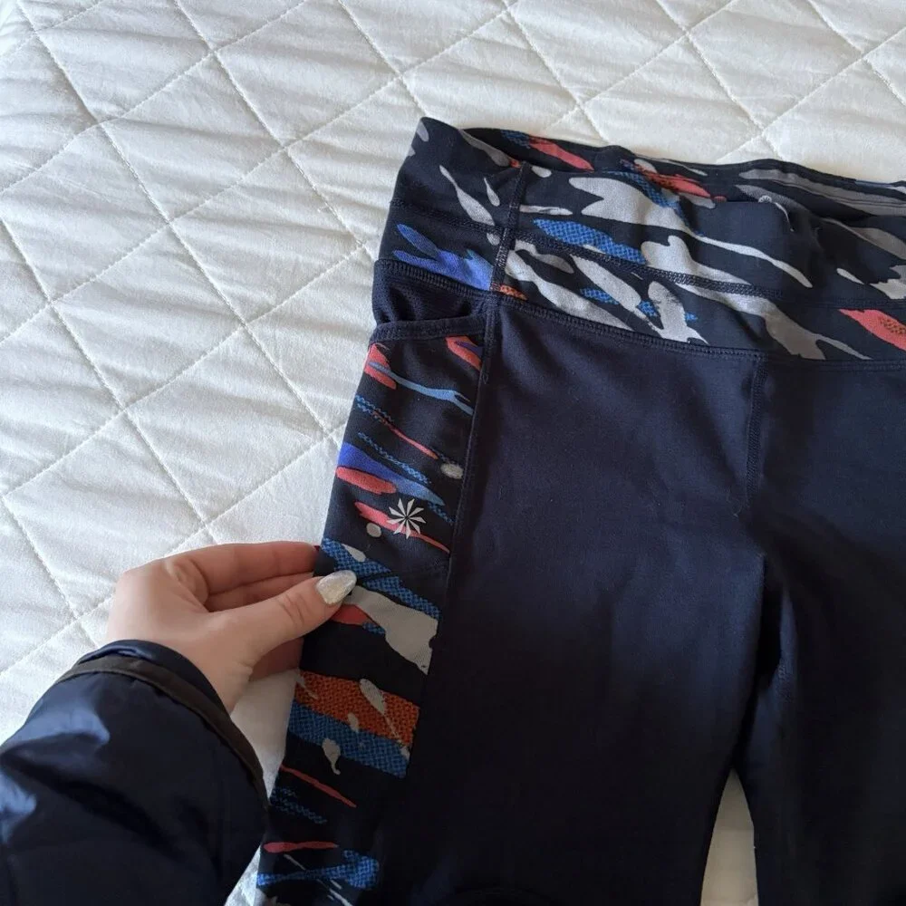 Athleta Cropped Leggings Pants Womens Size Small Blue‎ Stretch Yoga Activewear